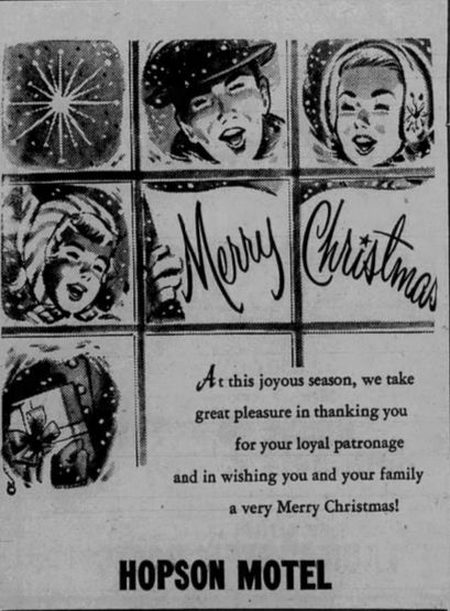 Hooks Waterfront Resort (Train Station Motel, Hopson Motel) - Dec 1959 Ad (newer photo)